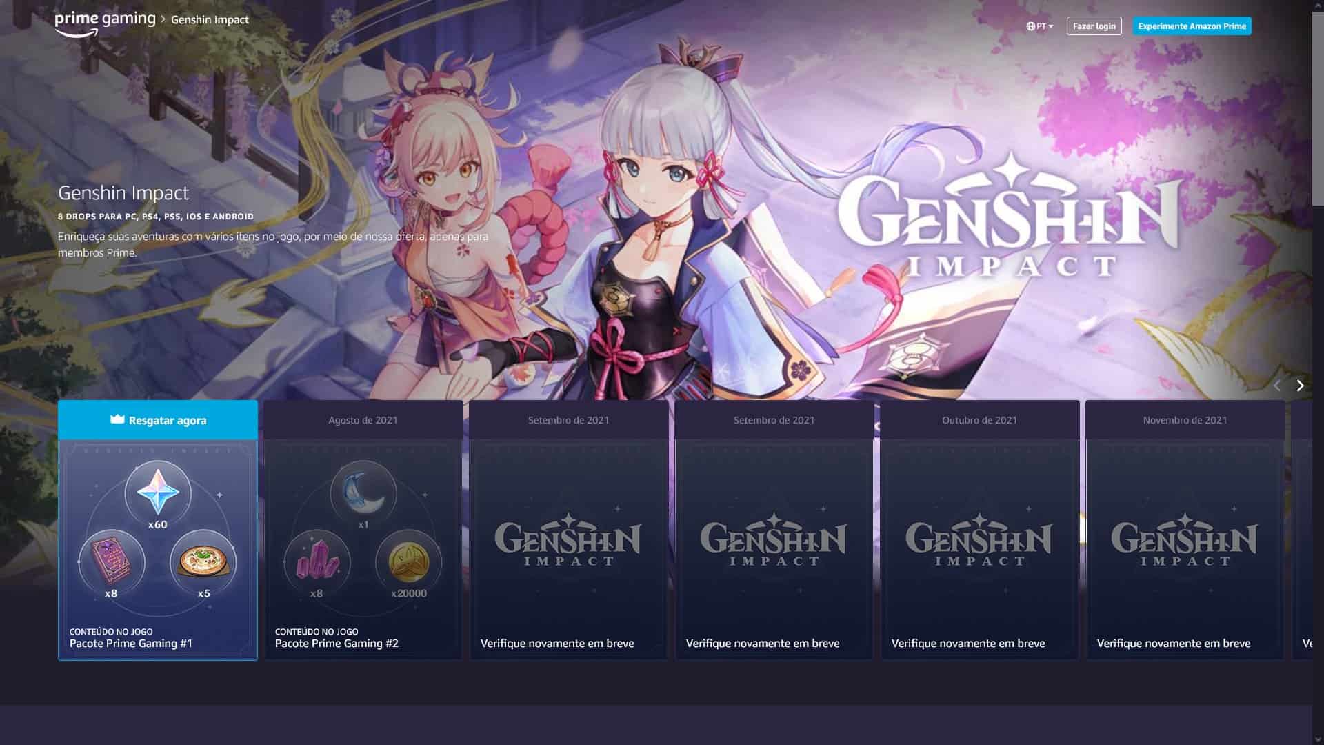 Genshin Impact: como resgatar recompensas do  Prime - Mobile Gamer